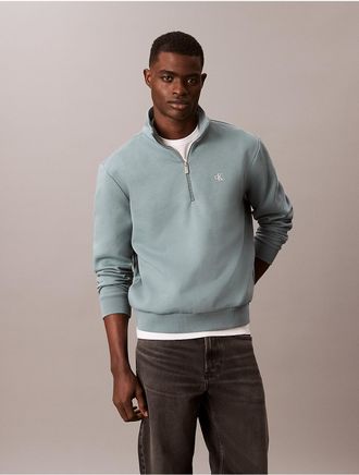 Calvin Klein Mens Archive Logo Fleece Quarter Zip Sweatshirt - Grey - XL