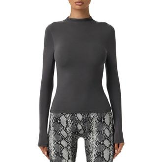 Naked Wardrobe Mock Neck Top in Charcoal at Nordstrom, Size X-Small