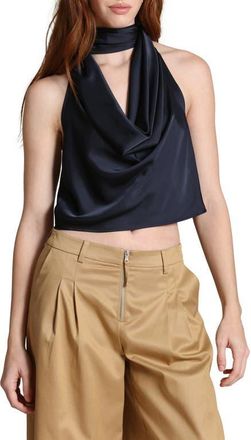 Avec Les Filles Satin Halter Top in Navy at Nordstrom, Size X-Large
