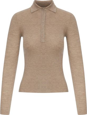 Max Mara BEIGE RIBBED KNIT POLO SHIRT - Max Mara - Woman