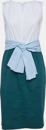 Paule Ka White/green Cotton Sleeveless Short Dress