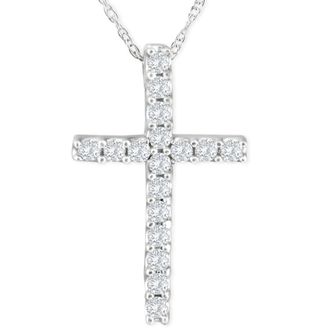 Pompeii3 1/3 Ct Lab Diamond Cross Pendant Necklace 18 White Gold 21mm Tall