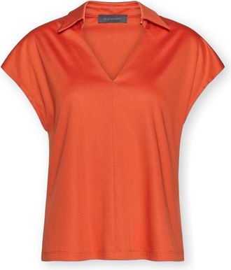 Elena Miro T-shirt met kraag - Dames - Blouses - Oranje - 2XL - Katoen - Overhemden