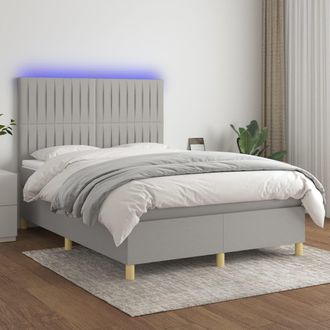 vidaXL Cama Box Spring Colch&oacute;n Y Luces Led Tela Gris Claro 140x190 Cm Vidaxl