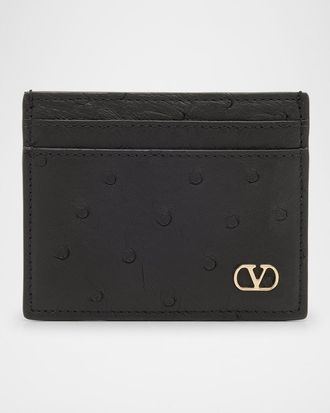 Valentino Garavani Mens Ostrich-Effect VLogo Card Holder