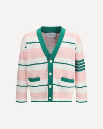 Thom Browne Classic stripe seed stitch V Neck Cardigan Male 2