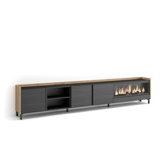 Skraut Home Mueble tv efecto madera negro roble 315x35x61cm chimenea efecto fuego