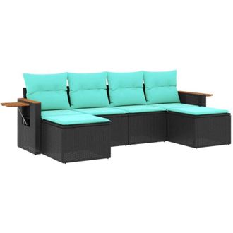 vidaXL Set De Sof&aacute;s De Jard&iacute;n 6 Pzas Con Cojines Rat&aacute;n Sint&eacute;tico Negro Vidaxl