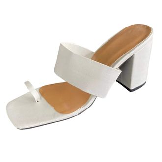 Generic Chunky Heel Sandals For Women Fashion Thong Sandals Leather Strap Roman Sandal Square Toe Flat Sandal Elegant Walking Shoes Breathable Non Slip Shoe F