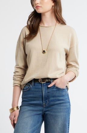 Treasure & Bond Roll Crewneck Boxy Long Sleeve Cotton Blend Top in Beige Humus at Nordstrom, Size Xx-Small