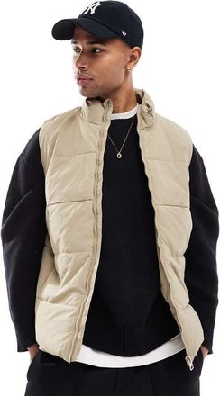 Only & Sons funnel neck padded vest in ecru-Neutral