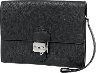 Herm&egrave;s Black Fjord Leather Clutch Bag Pochette (Pre-Owned)