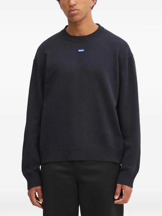 HUGO BOSS Sweater met logopatch - Blauw