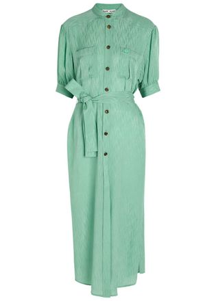 Blaz&eacute; Milano Belted Silk Midi Dress - Teal - 4 (UK14 / L)