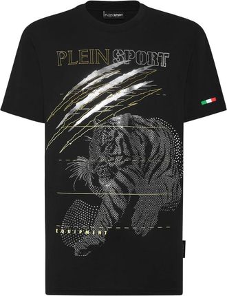 Plein Sport Tops, Heren, Zwart, L, Katoen, T-Shirt Ronde Hals Tiger