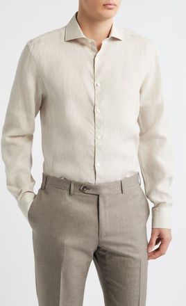 Canali Regular Fit Linen Button-Up Shirt in Beige at Nordstrom, Size Xx-Large