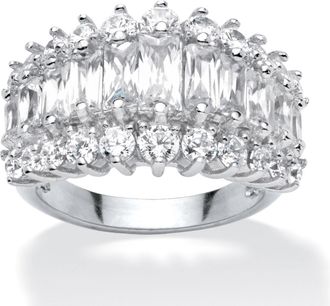 Palm Beach Jewelry Emerald-Cut Cubic Zirconia Triple-Row Anniversary Ring in Platinum-plated