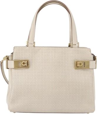 Ferragamo Pre-owned Handbags, female, Beige, Size: ONE SIZE Pre-owned Vintage Gancini Logo Tote Bag