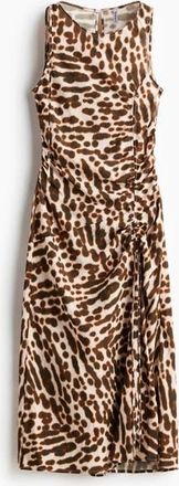 H&M Drawstring-detail Satin Dress in Dark Brown/patterned at Nordstrom, Size Xx-Small