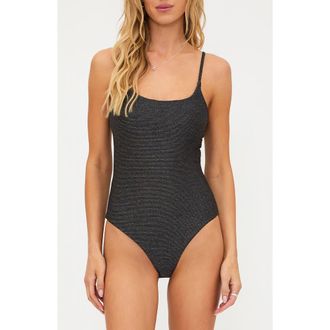 Beach Riot Calista Metallic Stripe One-Piece Swimsuit in Midnight Shine at Nordstrom Rack, Size Large