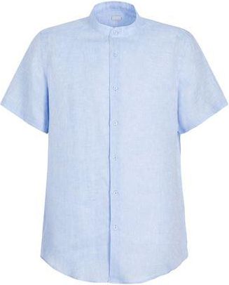 8 by YOOX LINEN KOREAN COLLAR S/SLEEVE REGULAR-FIT SHIRT