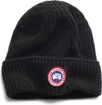 Canada Goose Ribbed Knit Toque With Folded Cuff And Emblem