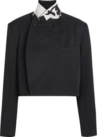 Dries Van Noten Bosea Embroidered Contrasting Collar Wool Blazer - Black - S (UK8-10 / S)