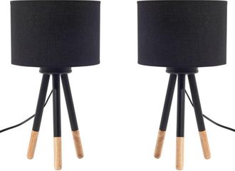 Beliani Conjunto de 2 lámparas de mesa con soporte de madera trípode y pantalla de tela negra Tobol