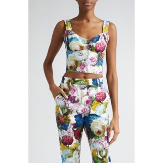 Dolce & Gabbana Nocturnal Floral Print Bustier Top in Fiore Notturno at Nordstrom, Size 40