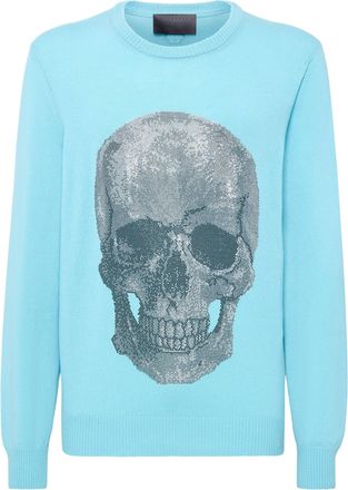 Philipp Plein Cashmere Pullover Round Neck LS Iconic Plein with Crystals