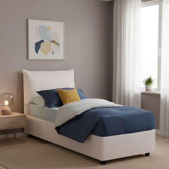 Dmora Dmora - Cama Individual Dcosti, Cama Contenedor Con Tapizado En Ecopiel, 100% Made In Italy, Apertura Frontal, Adecuado Para Colch&oacute;n 80x190 Cm, Blanco
