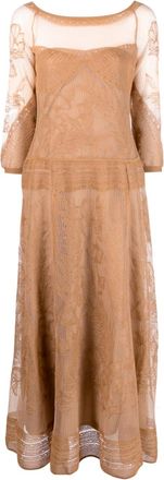 Alberta Ferretti embroidered mesh dress - women - Viscose/Polyester/Polyester - 38 - Brown