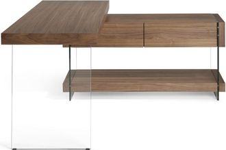 Pondecor Interiorismo Escritorio intercambiable Creta patas cristal y MDF chapado nogal