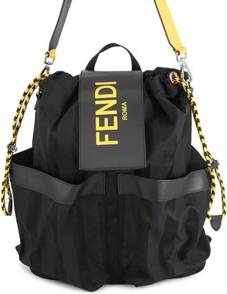 Fendi Pequin Black Yellow Nylon Leather Backpack (Pre-Owned)