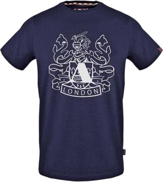 Aquascutum Heren Shield Aldis Groot Logo T-Shirt (Marine)