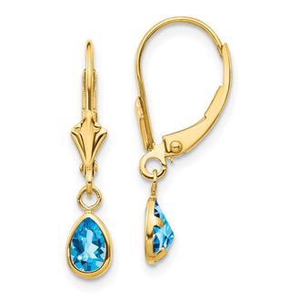 Diamond2Deal 14k Yellow Gold 6x4mm December & Blue Topaz Earrings