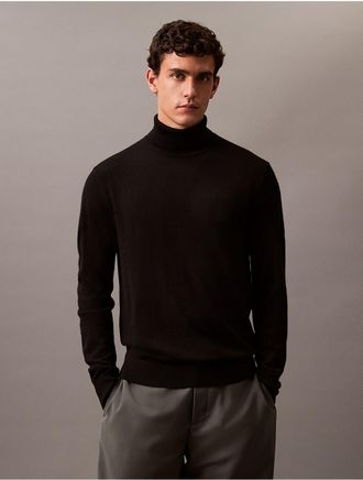 Calvin Klein Mens Extra Fine Merino Blend Turtleneck Sweater - Black - XS