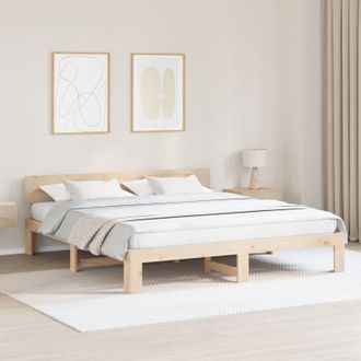 Berkfield Home Bed Frame with Headboard 200x200 cm Solid Pine Wood in Beige