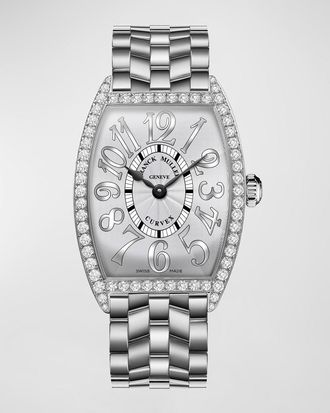 Franck Muller Stainless Steel Cintree Curvex Diamond Watch with Bracelet Strap