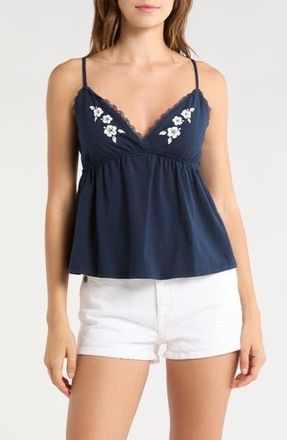 Madden Girl Lace Trim Babydoll Camisole in Navy at Nordstrom Rack, Size X-Large