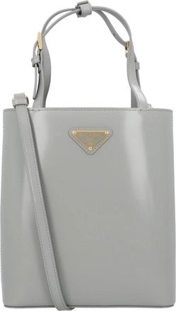 Prada Triangle Logo Leren Tote Bag - Dames - Shoppers - Grijs - ONE Size - Leer - Tassen