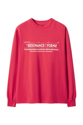Maison Kitsun&eacute; Faded Red Graphic Ribbed Crew Neck Long-Sleeve T-Shirt