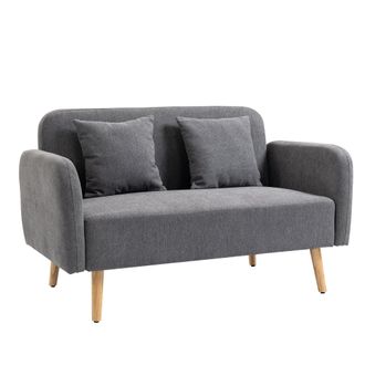 HOMCOM 2-Seat Loveseat Sofa Chenille Fabric Upholstered Couch Wood Legs - Grey | TJ Hughes