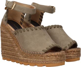 Stella McCartney Womens Green Leather Wedge Sandals
