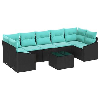 vidaXL Juego De Sof&aacute; 8 Uds. 7-n&uacute;mero De Plazas Negro Y Turquesa Vidaxl