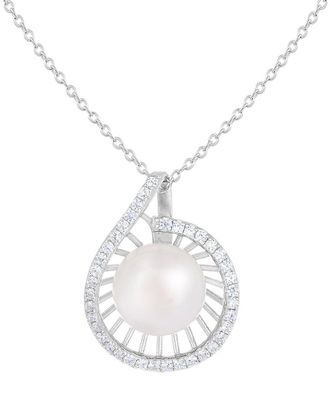 Splendid Pearls Silver 12Mm Pearl Cz Pendant