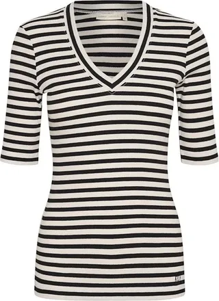 Inwear Gestreept V-hals T-shirt Zwart/Wit - Dames - T-shirts - Zwart - XS - Tops