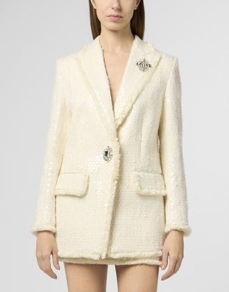 Philipp Plein Tweed Boyfriends Fit Blazer Paillettes Women in White at Nordstrom, Size X-Large