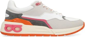 Ferragamo Cosma Lace-Up Leather And Fabric Sneakers, Size 8.5