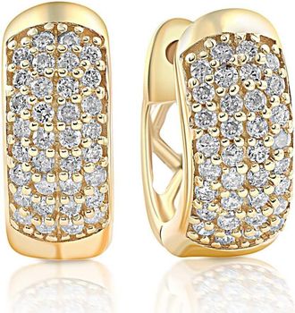 Pompeii3 1/4ct Diamond Pave Huggie Hoops Tiny Womens Earrings Yellow Gold 1/3 Tall